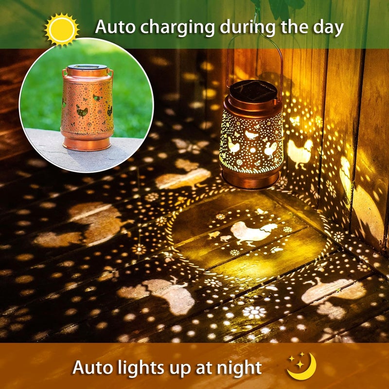 EZTZEN Chicken Solar Lanterns Outdoor Waterproof Hanging Solar Lights Chicken Gifts for Women Men Metal Decorative LED Lanterns for Garden Decor,Yard,Patio,Lawn,Pathway,Landscape - Image 4